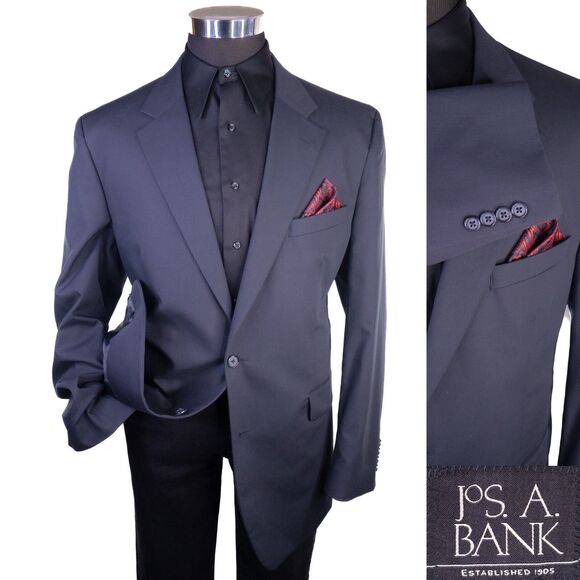 JOS A BANK Mens 44L Solid blue Sport Coat Jacket Blazer Two Button Cotton Blend - Picture 1 of 14